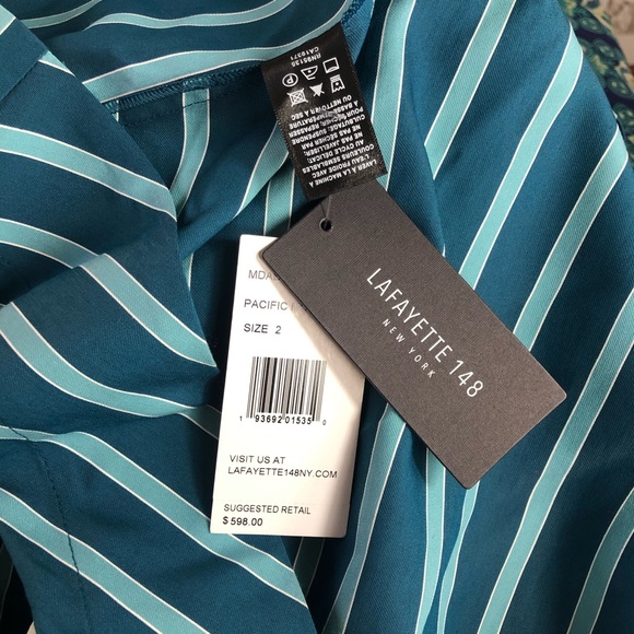 ❎SOLD Lafayette 148 Siri Wrap Dress Striped Blue Pacific Sleeveless Long Dress 2 - Picture 9 of 14